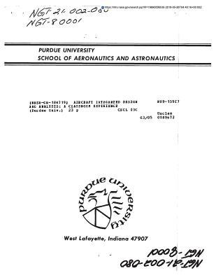Read Online Aircraft Integrated Design and Analysis: A Classroom Experience - National Aeronautics and Space Administration | PDF