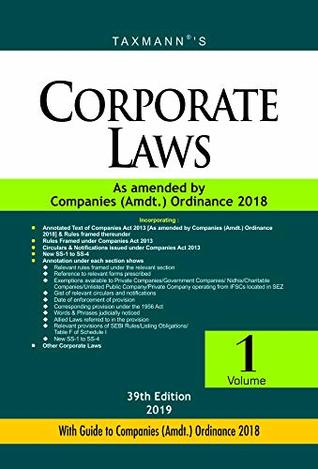 Read Online Corporate Laws-As Amended by Companies (Amdt.) Ordinance 2018 (Paperback Pocket Edition) (Set of 2 Volumes) (39th Edition 2019) - Taxann file in ePub